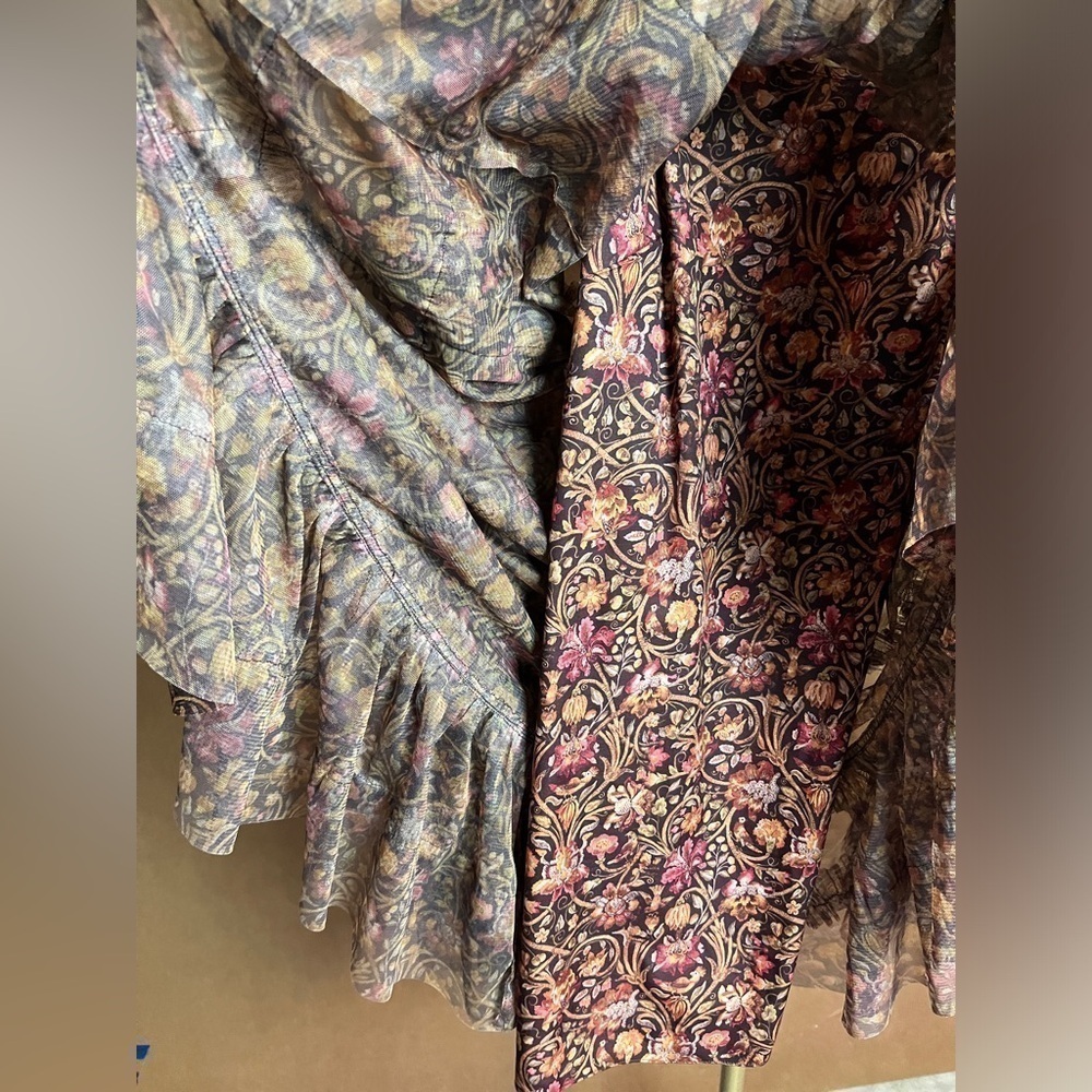 Mac Duggal 8007 Floral Print Long Flair Sleeve Mesh Aline Dress - Picture 10 of 15
